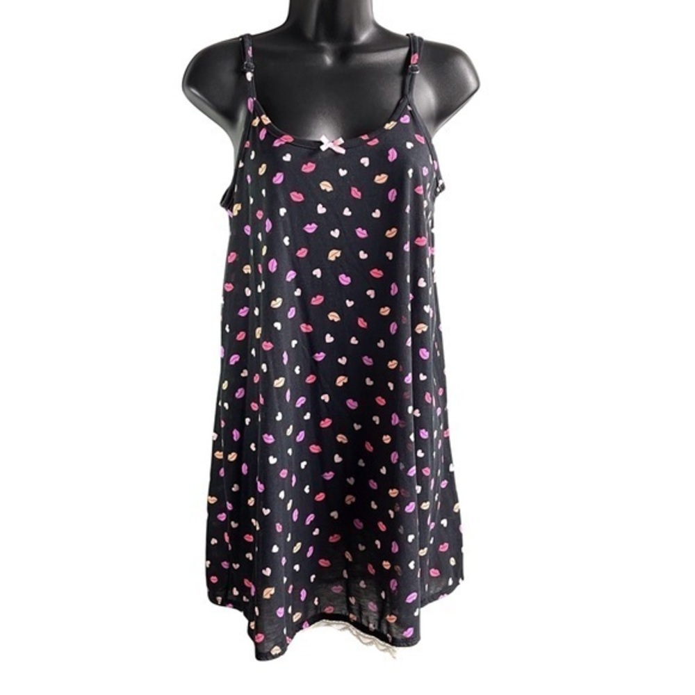 Joe Boxer Black with Pink & Peach Hearts and Kisses Scoop neck Nighty SzS